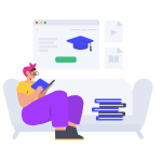 illustration of a woman studying online