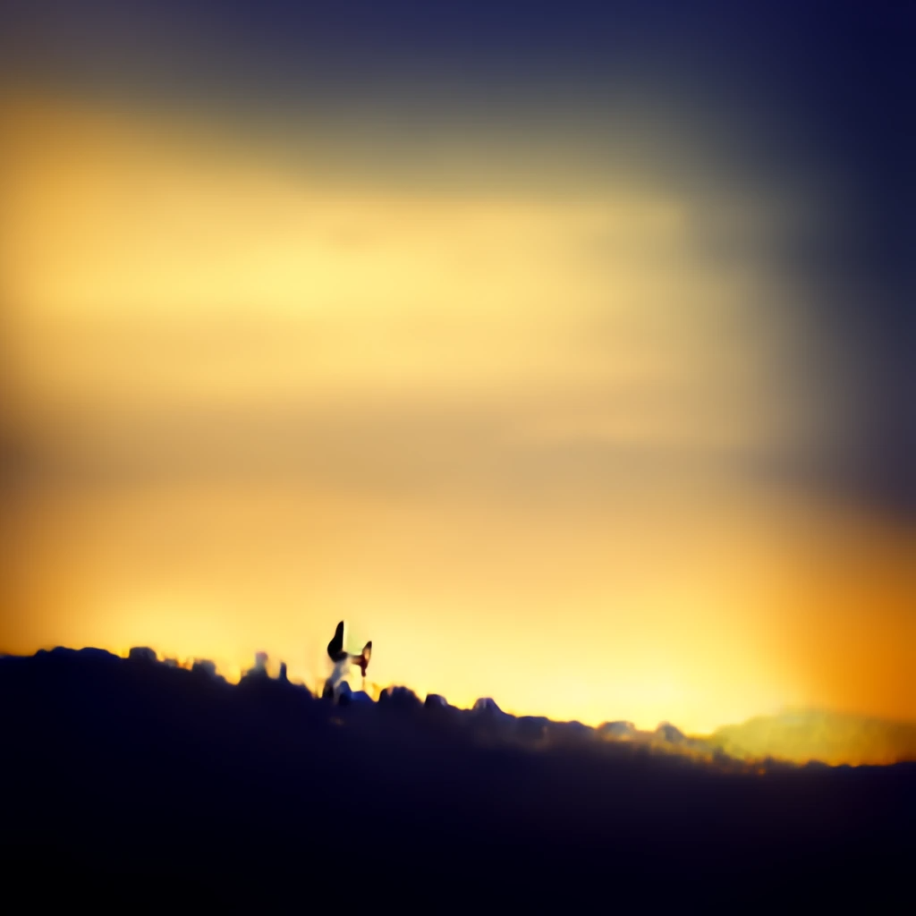Blurry image of a sunset scene generated by AI called Craiyon.